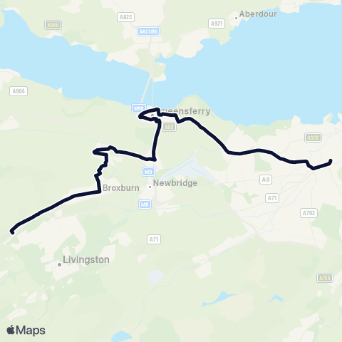 Lothian Country Buses Nightbus: Edinburgh - Queensferry map