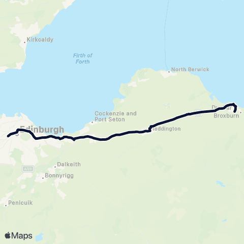 EastCoastbuses Nightbus: Edinburgh - Dunbar map