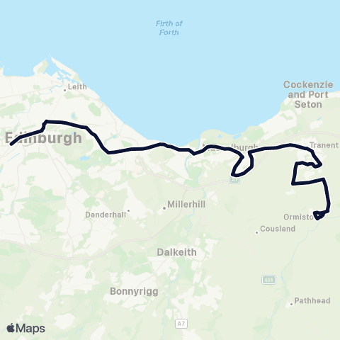 EastCoastbuses Nightbus: Edinburgh - Ormiston map