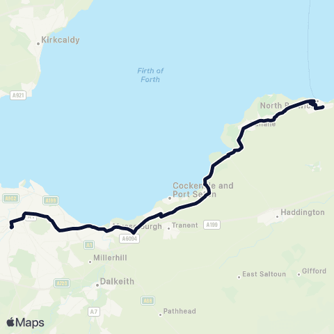 EastCoastbuses Nightbus: Edinburgh - North Berwic map