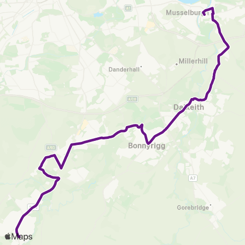 EastCoastbuses Musselburgh - Penicuik map