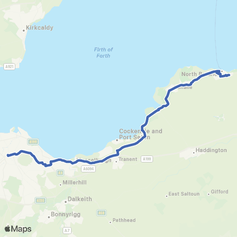 EastCoastbuses North Berwick - Edinburgh Express map