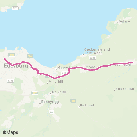 EastCoastbuses Haddington - Edinburgh Express map