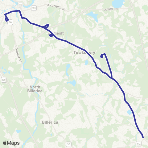 Lowell RTA Tewksbury via Rte. 38 / Wilmington Train Sta map