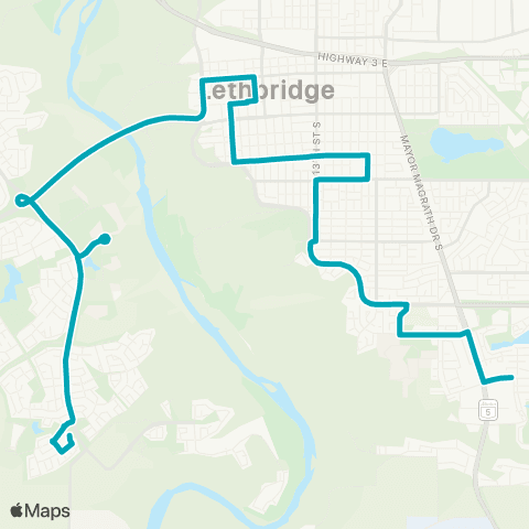 Lethbridge Transit cityLINK Blue map