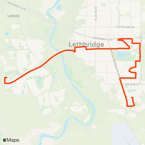 Lethbridge Transit cityLINK Orange map
