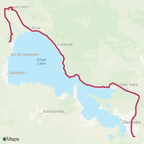 Lake Transit Authority Northshore, Clearlake to Lakeport map