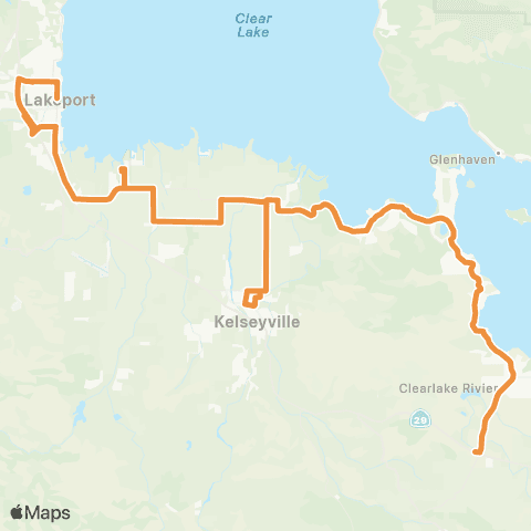 Lake Transit Authority Soda Bay, Kit’s Corner to Lakeport map