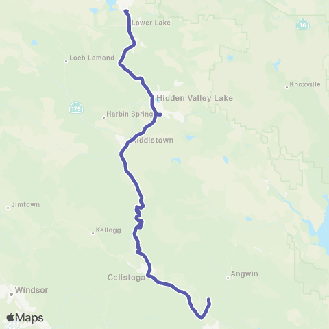 Lake Transit Authority Highway 29, Clearlake to Deer Park map