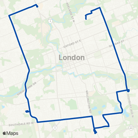 London Transit Natural Science to Barker at Huron map
