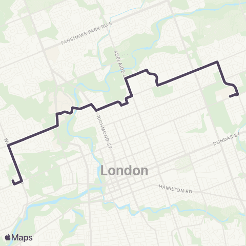 London Transit Fanshawe College to Capulet map