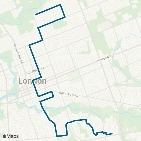 London Transit Kipps Lane to Pond Mills Rd/King Edward map