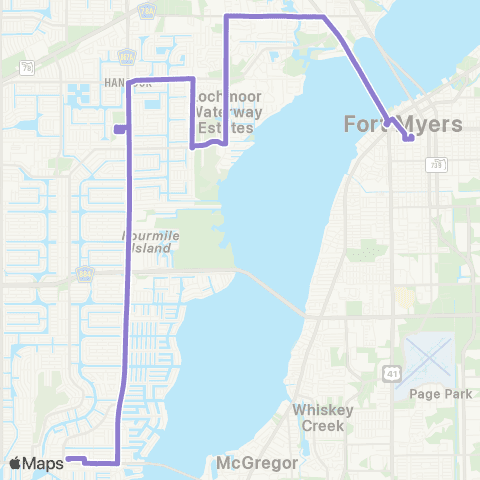 LeeTran Downtown Fort Myers to Cape Coral TC map