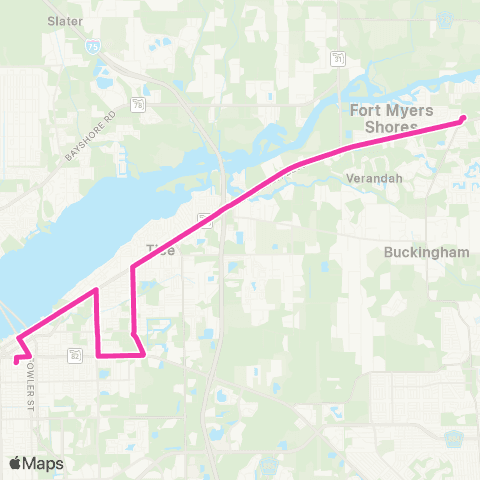 LeeTran Riverdale to Downtown Fort Myers map