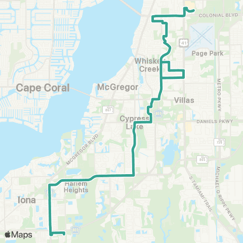 LeeTran Edison Mall to Beach Park and Ride map