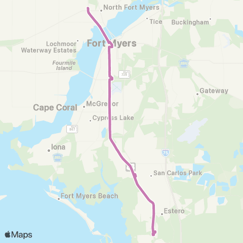 LeeTran Merchants Crossing to S Fort Myers TC map