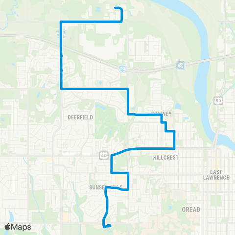 Lawrence Transit Central Station-Lakeview Road via LMH map
