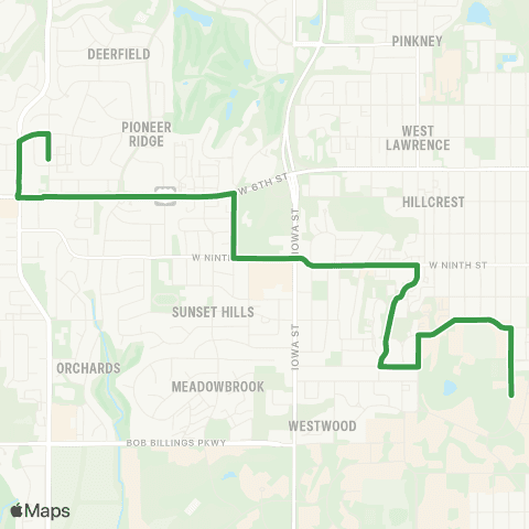 Lawrence Transit 6th / Kasold-KU via Emery Road map