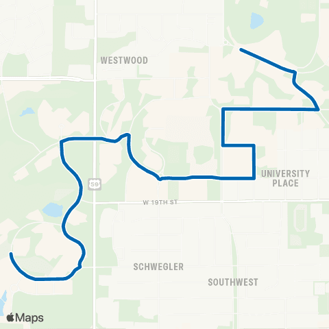 Lawrence Transit Blue Circulator via Rec Center map