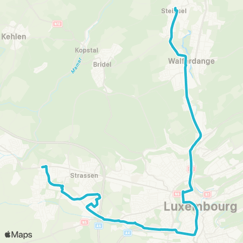Ville de Luxembourg Steinsel, Bourgaass - Bertrange, Belle-Etoile map
