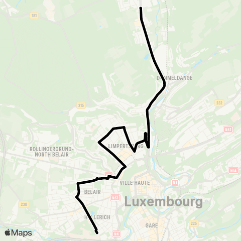 Lignes Scolaires AVL Beggen, Rue du Pont - Merl, Geesseknäppchen (S) map