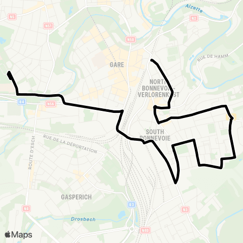 Lignes Scolaires AVL Merl, Geesseknäppchen (S) - Bonnevoie, Huese Vic map