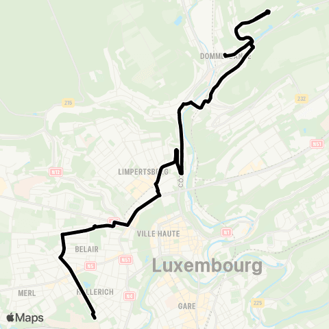 Lignes Scolaires AVL Stäreplaz / Étoile (Bus) - Merl, Geesseknäppchen (S) map