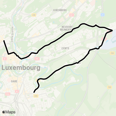 Lignes Scolaires AVL Bonnevoie, Gabriel Lippmann - Theater (Bus) map