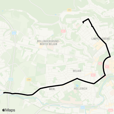 Lignes Scolaires AVL Bertrange, Helfenterbrück - L.T.C. map