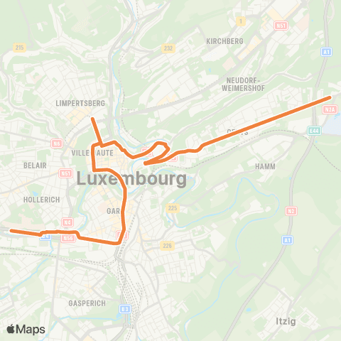 Ville de Luxembourg Cents, Waassertuerm - Hollerich, P+R Bouillon map