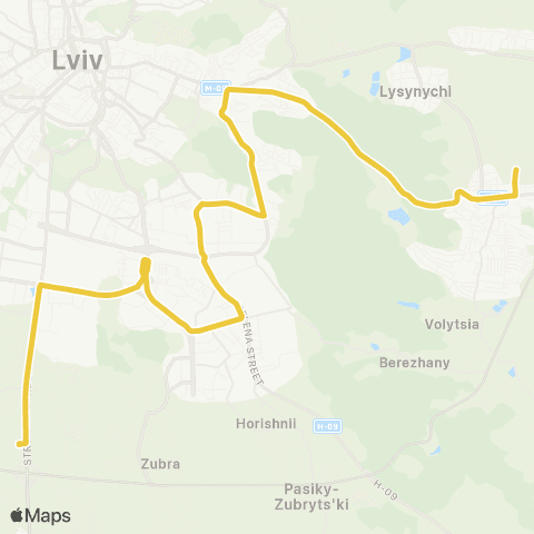 Lviv Bus ТЦ Кінг Крос - Винники вул. Лисика map