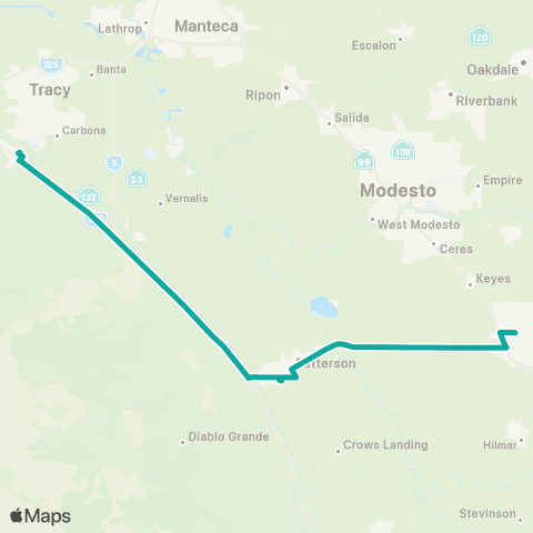 The S BART - Turlock / Patterson map