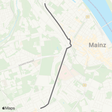 Mainzer Verkehrsgesellschaft Bahnstr.  (Bretzenheim) ↔︎ Mainz Hbf map