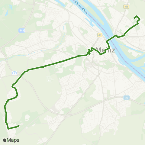 Mainzer Verkehrsgesellschaft Hindemithstr.  (Lerchenberg) ↔︎ Krautgärten (Kastel) map
