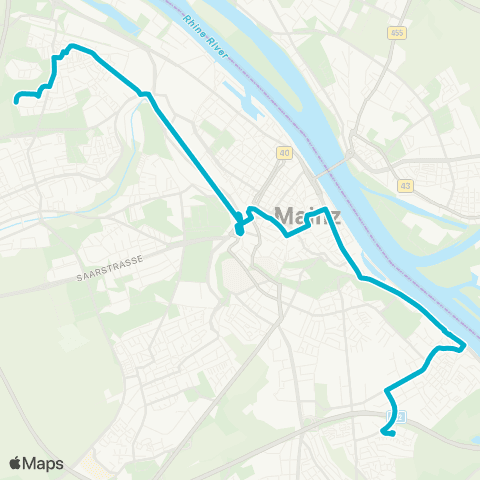 Mainzer Verkehrsgesellschaft Mainz Hbf  ↔︎ Chana-Kahn-str.  (Weisenau) map