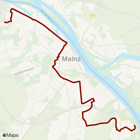 Mainzer Verkehrsgesellschaft Am Lemmchen  (Mombach) ↔︎ Mainz Hbf map
