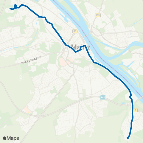 Mainzer Verkehrsgesellschaft Am Lemmchen  (Mombach) ↔︎ Hans-Zöller-str.  (Laubenheim) map