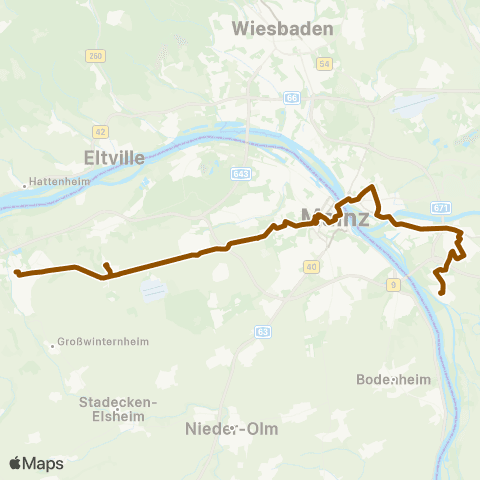 Mainzer Verkehrsgesellschaft Theodor-Heuss-str. (Finthen) ↔︎ Friedrich-Ebert-Pl. (Ginsheim) map