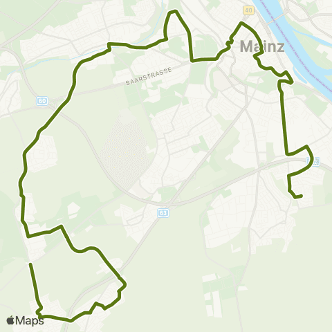 Mainzer Verkehrsgesellschaft Hindemithstr.  (Lerchenberg) ↔︎ Frankenhöhe  (Hechtsheim) map