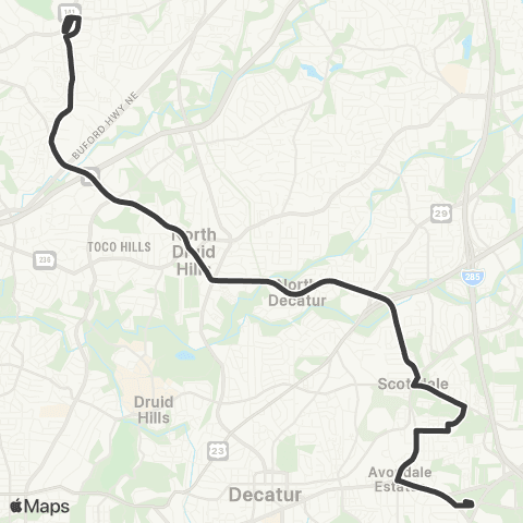 MARTA North Druid Hills Road map