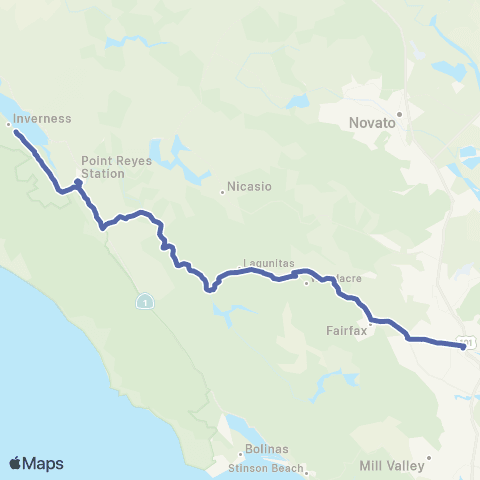 Marin Transit Downtown San Rafael - Inverness map