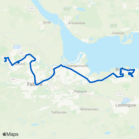 Midland Bluebird (McGill's Scotland East) Forth Val Royal Hosp - Drum Rd Terminus map