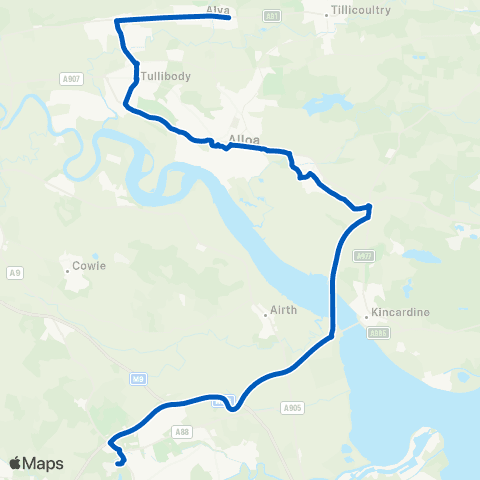 Midland Bluebird (McGill's Scotland East) Dickies Wells - Forth Valley Royal Hosp map