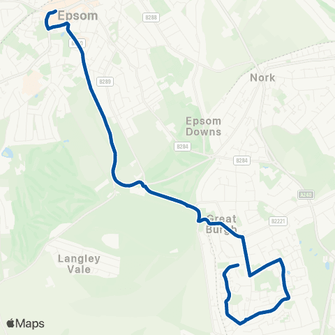 Metrobus Headley Drive - Clock Tower map
