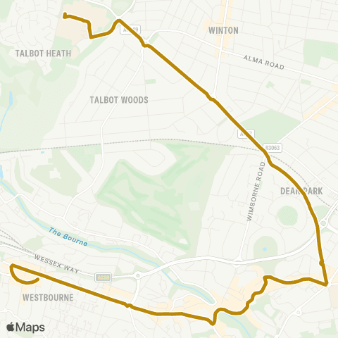 morebus The Westbourne - Bournemouth University map