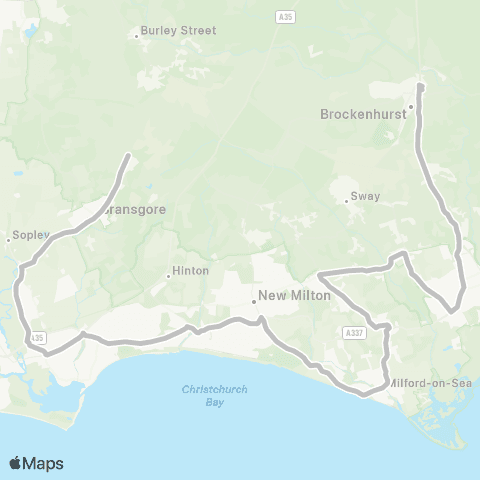 morebus Thorney Hill Crossroads - Brockenhurst Coll map