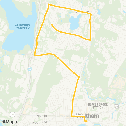 MBTA North Waltham - Waltham Center map