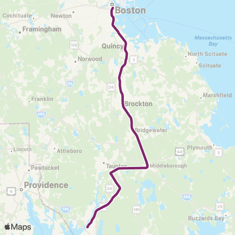 MBTA Fall River / New Bedford Line map