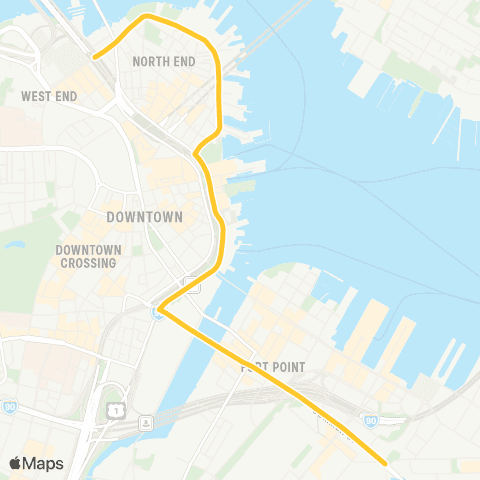 MBTA North Station - Tide St. via World Trade map