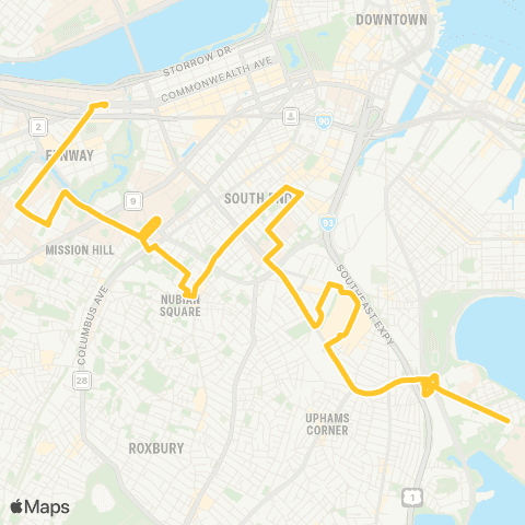 MBTA Harbor Pt / UMass - Kenmore via S Bay & BU Med map